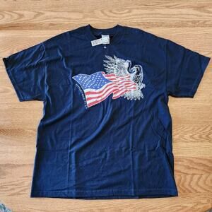 90s Tennessee River Pittsburgh American Flag & Eagle T Shirt Navy Blue Size XL